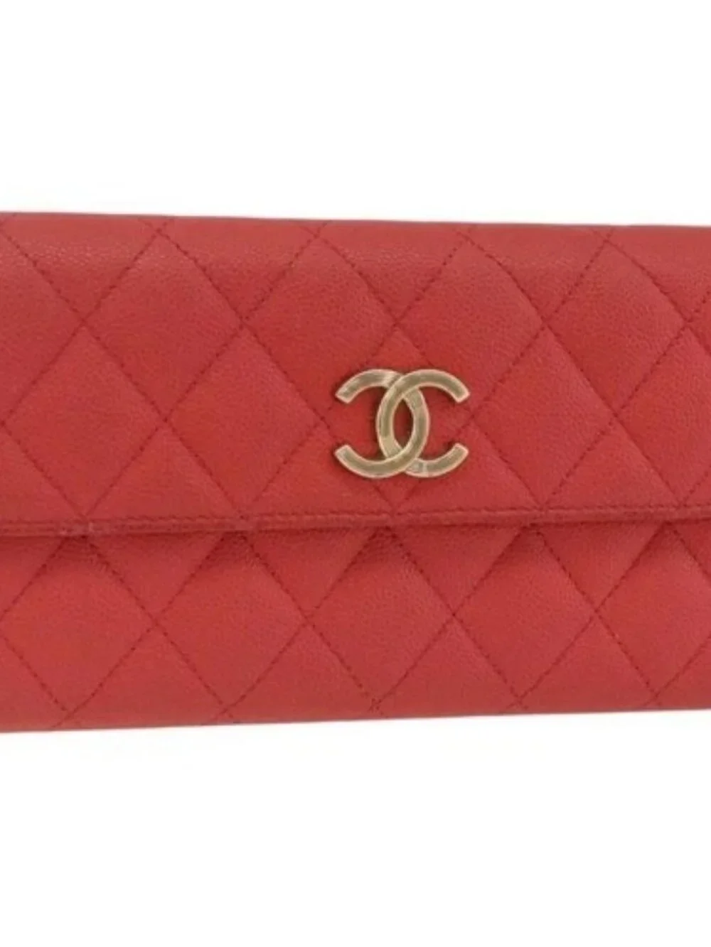 CHANEL Matelasse Long Wallet Grained Calf Skin Pink Gold CC Auth BSZ676A